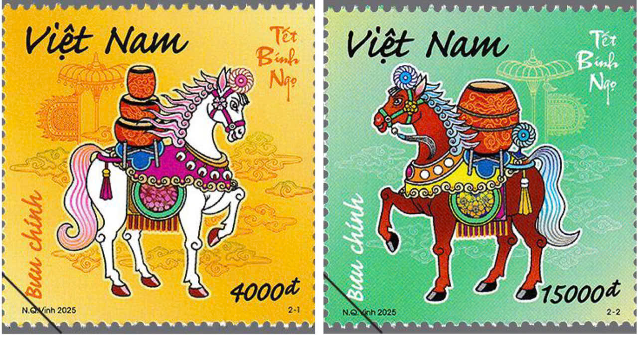 Hai mẫu tem “Tết Bính Ngọ”. Ảnh_Quỳnh Nga