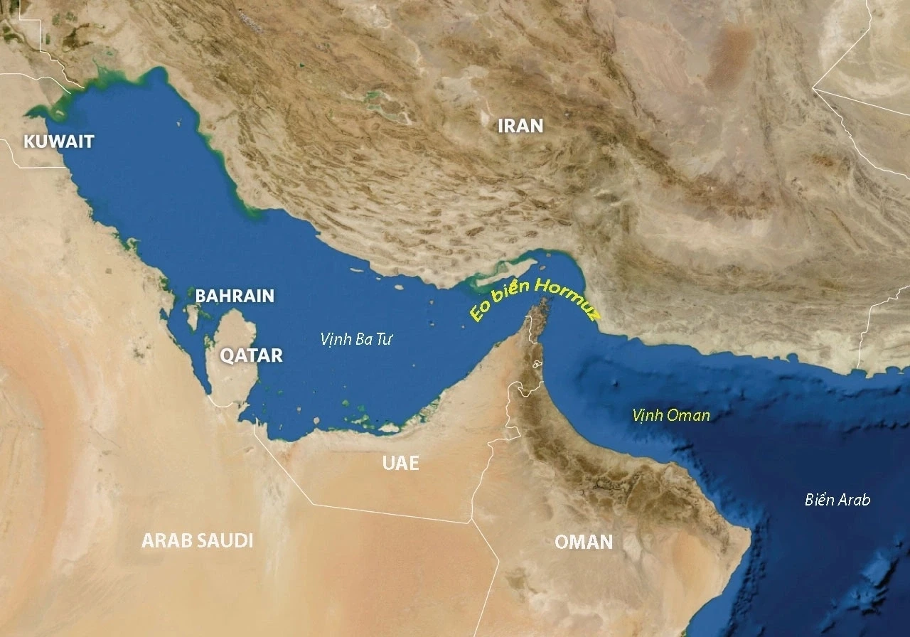 Vị trí eo biển Hormuz và các quốc gia xung quanh. Đồ họa_NASA