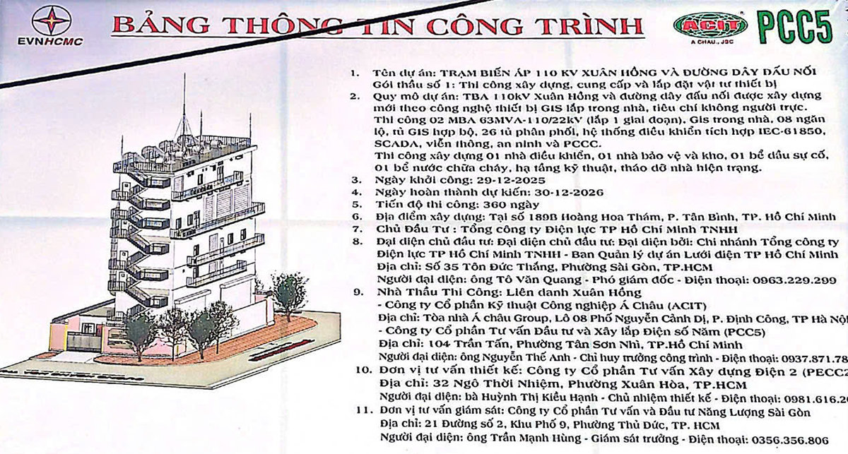 Bảng thông tin công trình Trạm biến áp 110kV Xuân Hồng.