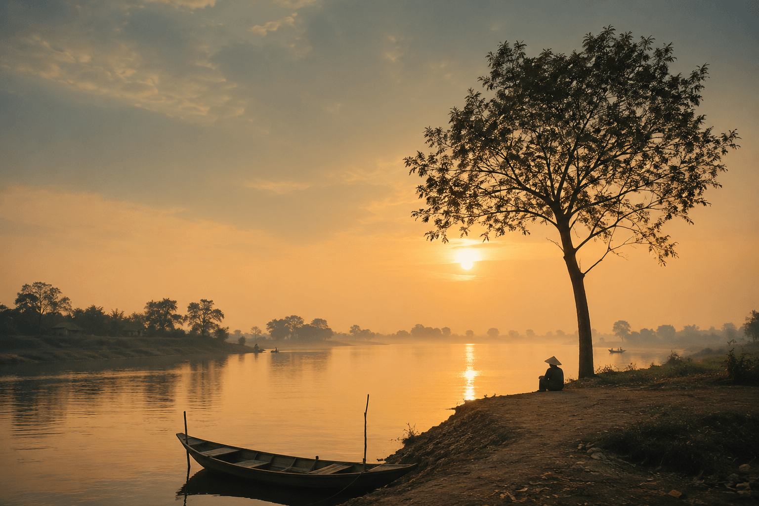 Bến sông quê. Hình minh họa, Chat GPT.