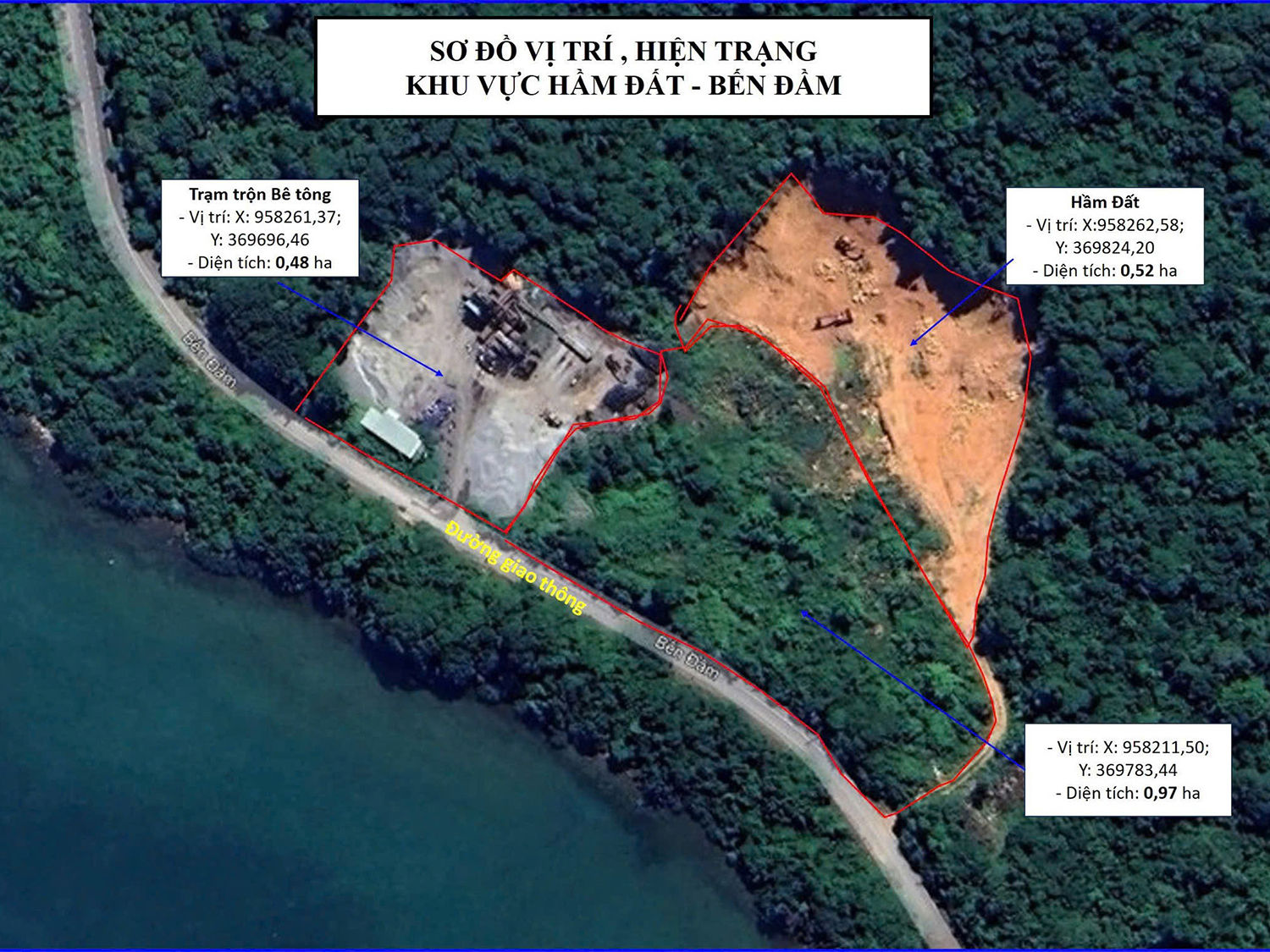 Hiện trạng Bến Đầm - Hầm Đất. Ảnh chụp từ Google Earth