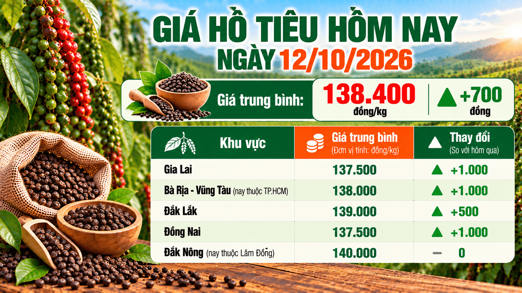 Giá hồ tiêu trong nước tiếp tục tăng.